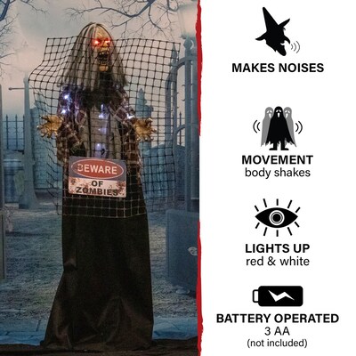 Haunted Hill Farm Life-Size Animatronic Zombie with Electric Fence (HHMAN-5FLSA)