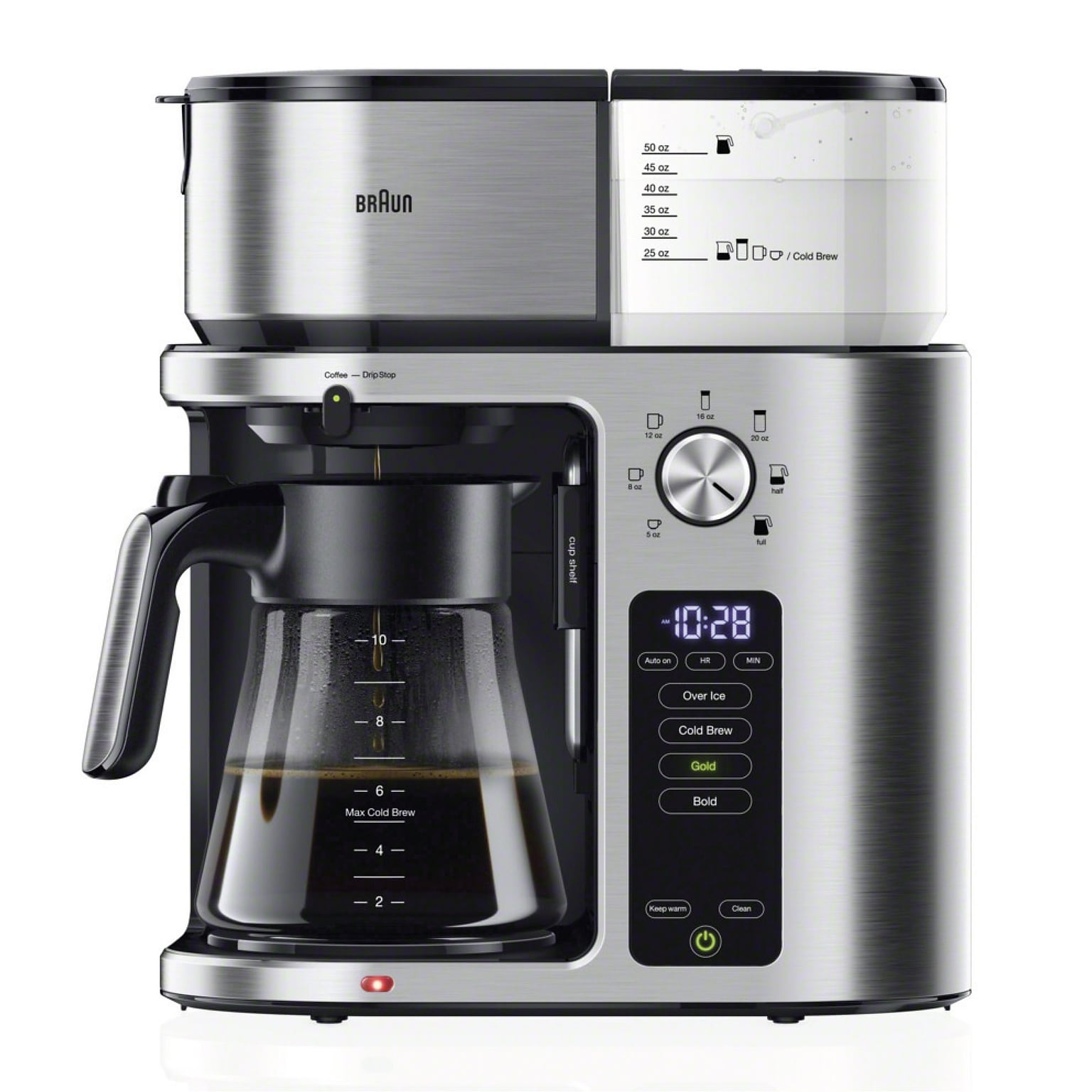Braun MultiServe Plus 10-Cup Automatic Drip Coffee Maker, Stainless Steel (KF9270SI)