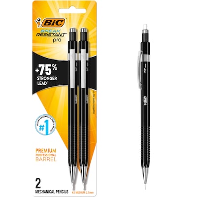 BIC Break Resistant Pro Mechanical Pencil, 0.7mm Medium Point, 2/Pack (MVR7P2-BLK)