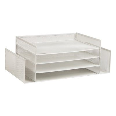 Mind Reader Metal Desktop Organizer Letter Tray, 16.75L x 9.15W x 6H, White (4TSIDE2-WHT)