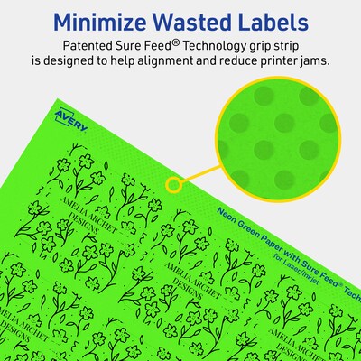 Avery Square Multipurpose Labels, 2-1/8" x 2-1/8", Neon Green, 480/Pack (94105)