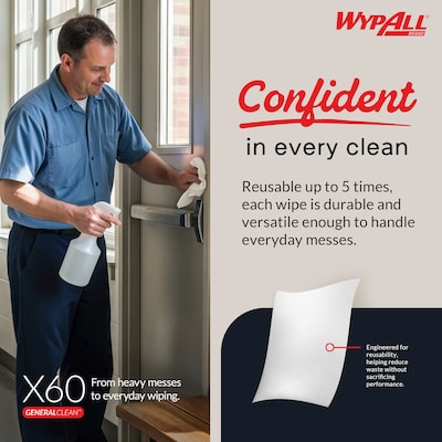 WypAll GeneralClean X60 Cleaning Cloths, 12.5" x 10", White, 70 Sheets/Pack, 8/Carton (41083)