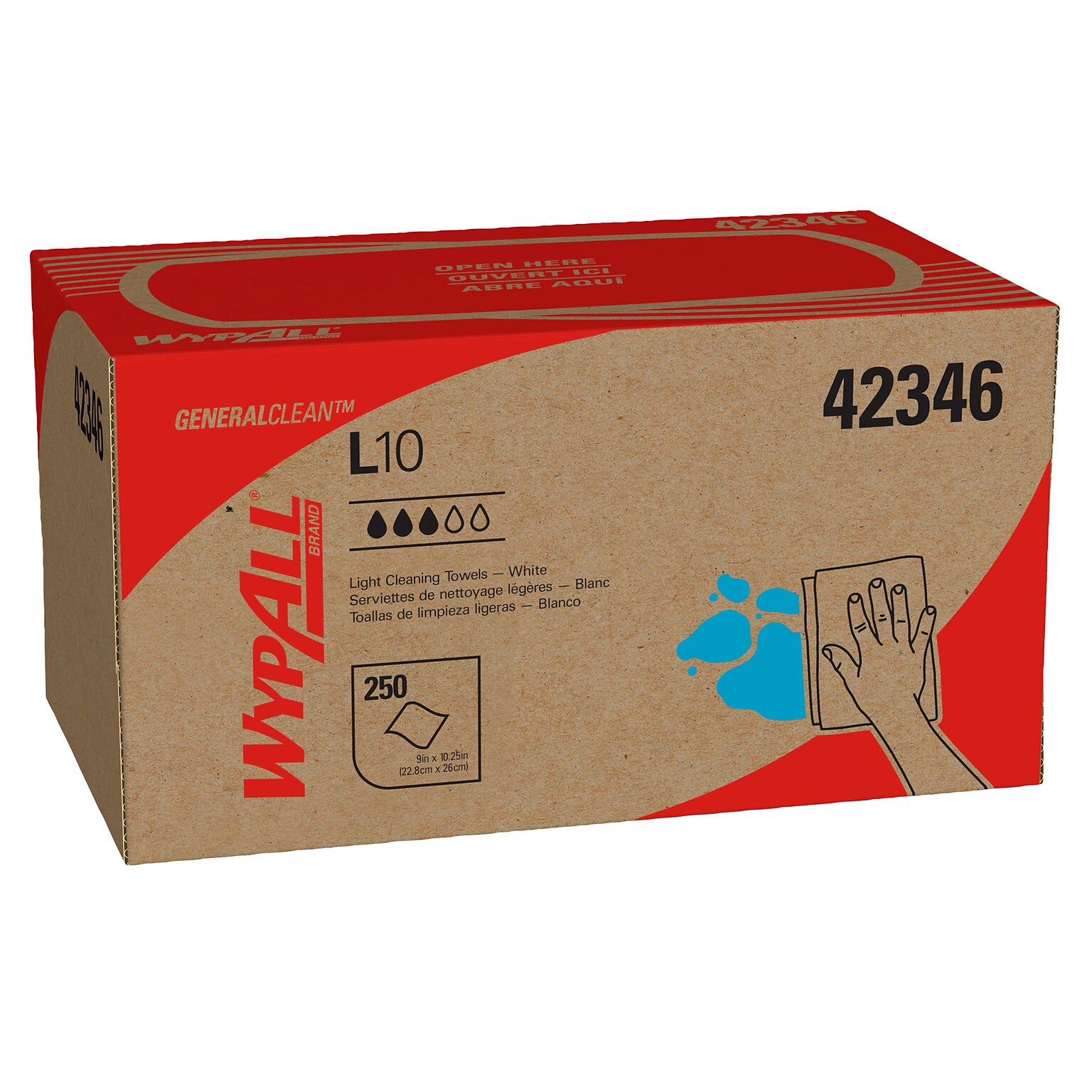 WypAll GeneralClean L10 Fabric Cleaning Wipers, 10.25 x 9, White, 250 Wipers/Box (42346)