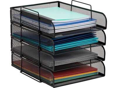 Mind Reader 4-Tier Stackable Paper Desk Tray, Metal Mesh, Black, 4/Pack (BSTACK4-BLK)