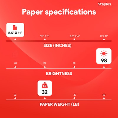 Staples 8.5" x 11" Laser Paper, 32 lbs., 98 Brightness, 500/Ream (85047 / 86047)