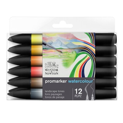 Winsor & Newton Promarker Dual-Tip Watercolor Alcohol Based Marker, Landscape Tones, 12/Pack (WNX0290167)