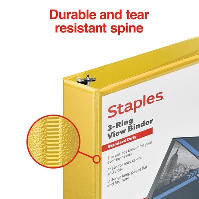 Staples® Standard 1.5" 3 Ring View Binder with D-Rings, Yellow (58652)