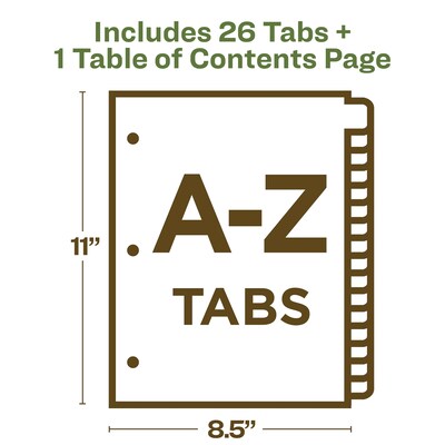 Avery Ready Index Table of Contents EcoFriendly Paper Dividers, A-Z Tabs, Multicolor (11085)