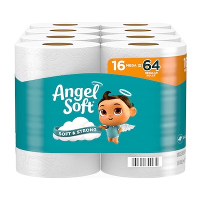 Angel Soft & Strong Mega Toilet Paper, 2-ply, White, 320 Sheets/Roll, 16 Rolls/Case (79423/02/01)