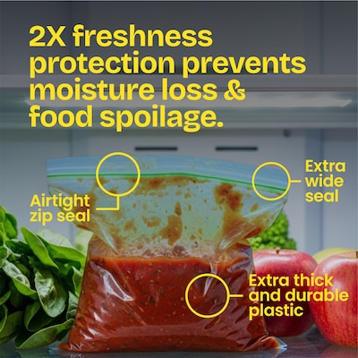 Glad Zipper Freezer Storage Bags, Quart, 20 Bags/Box (57035)