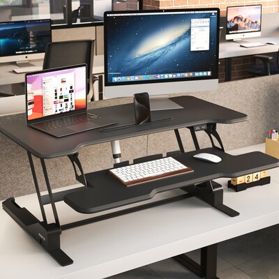 Mount-It! 38"W Electric Rectangular Adjustable Standing Desk Converter, Black (MI-8010)
