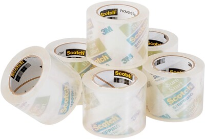 Scotch Sure Start Packing Tape, 1.88" x 25 yds., Clear, 6/Pack (DP1000RF6)