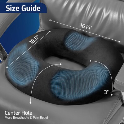 AllSett Health Donut Hemorrhoid Pillow with Non-Slip Washable Cover, Black (ASH0HM12)