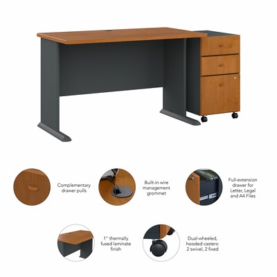 Bush Business Furniture Cubix 48"W Desk with Mobile File Cabinet, Natural Cherry/Slate (SRA025NCSU)