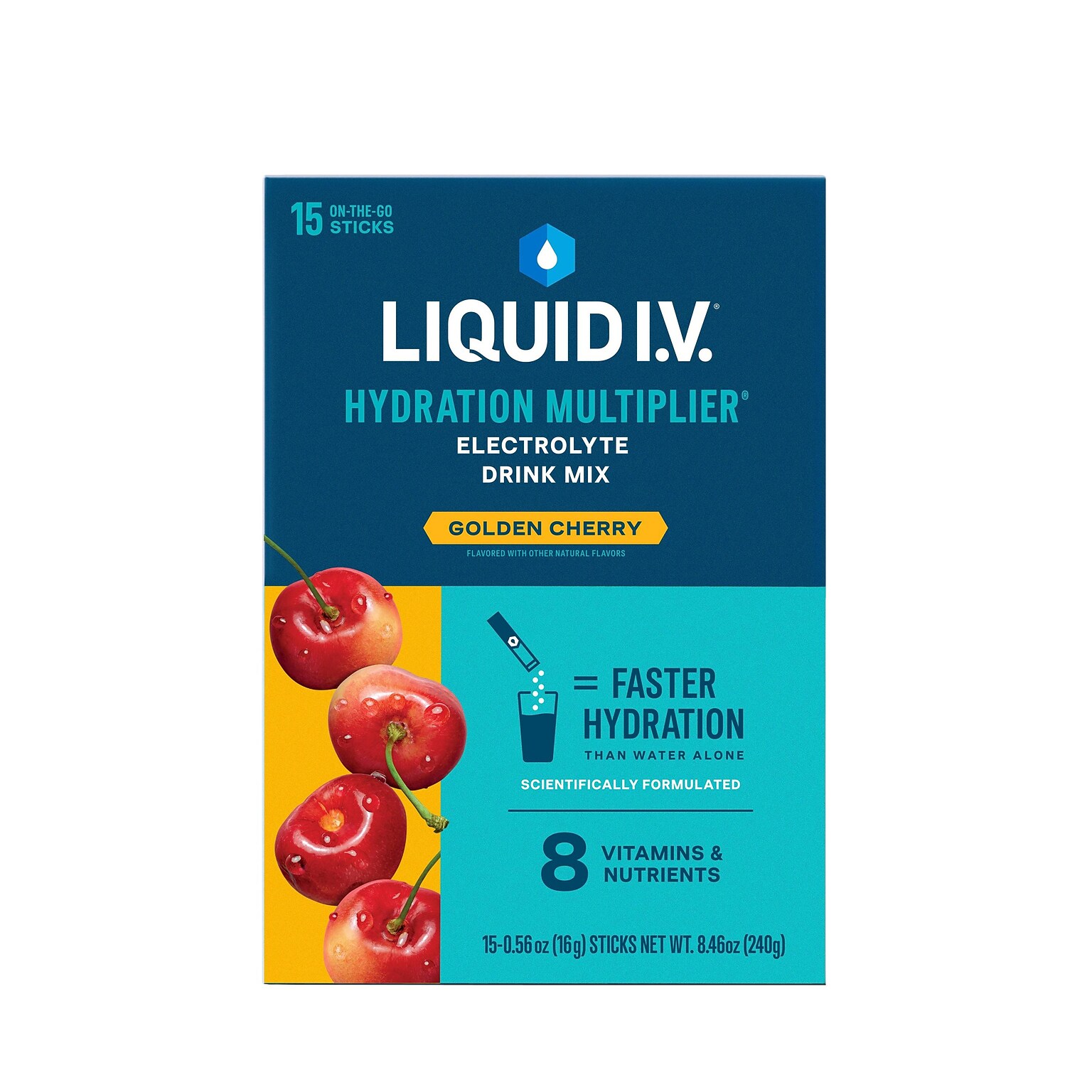 LIQUID I.V. Hydration Multiplier Golden Cherry Electrolyte Powder Drink Mix, 0.56 oz., 15 Sticks/Box (EHC47497)