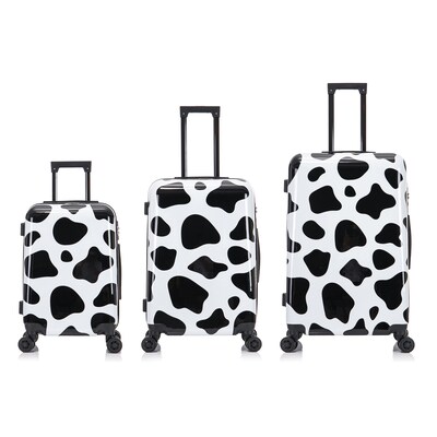 InUSA Prints 3-Piece Hardside Spinner Luggage Set, TSA Checkpoint Friendly, Cow Animal Print (IUAPCSML-COW)