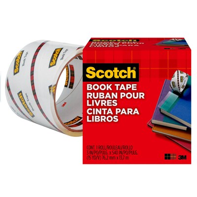 Scotch Book Transparent Clear Tape, 3" x 15 yds., 3" Core, Transparent (845-3)