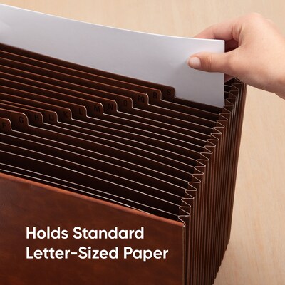 Smead Tuff Box Bottom Heavy Duty Reinforced Faux Leather Accordion File, Alphabetical Index, 21 Pocket, Letter, Brown (73786)