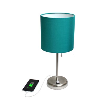 Creekwood Home Oslo 19.5" LED Table Lamp with USB Port, Brushed Steel/Teal Shade (CWT-2012-TL)