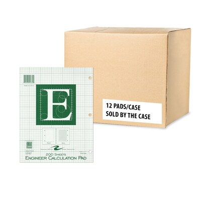 Roaring Spring Paper Products 8.5" x 11" Engineer Pad, 15 lb. Green Tinted Paper, 5x5 Grid Layout, 12 Pads/Case (95389CS)