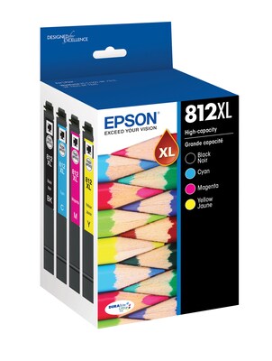 Epson DURABrite Ultra T812 Black/Cyan/Magenta/Yellow High Yield Ink Cartridge (T812XL-XCS)