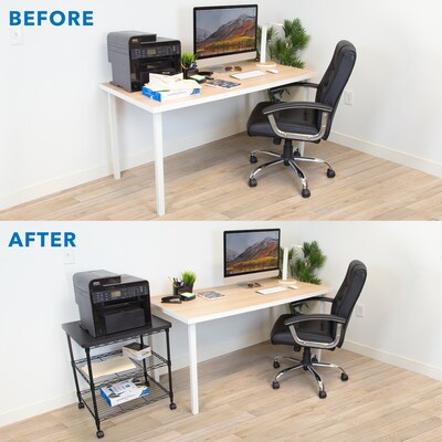 Mount-It! 3-Shelf Steel/Laminate Large Printer Cart with Wheels, Black (MI-7856)