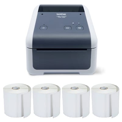 Brother TD-4420DN 4.3” Desktop Network Barcode Label Printer and 4 Rolls of 4 x 3 Labels