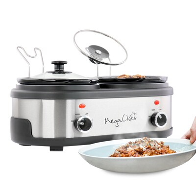 MegaChef Dual Buffet Server 1.5 Quart Slow Cooker, Silver (936120188M)