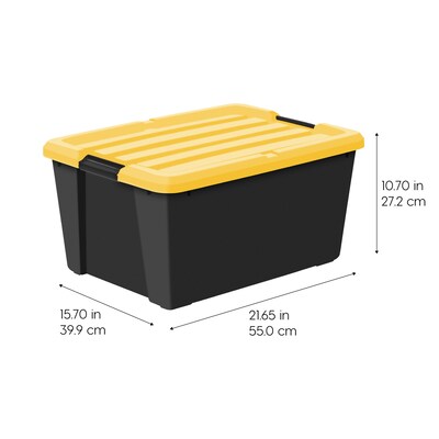 Iris 45 Quart Storage Bin with Latching Lid, Plastic, Black, 4/Pack (500418)