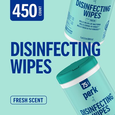 Perk™ Disinfecting Wipes, Fresh Scent, 75 Wipes/Pack, 6/Carton (PK56664CT)