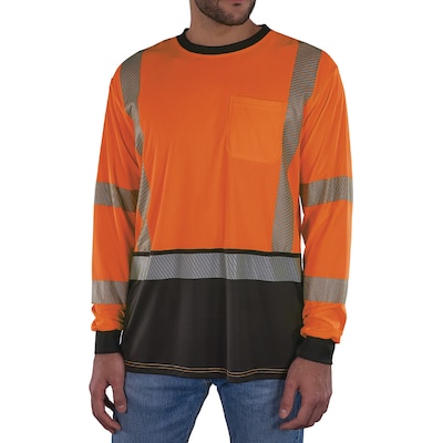 Ergodyne GloWear 8371BK High Visibility Long Sleeve Black Bottom T-Shirt, ANSI Type R Class 3, Orange, 2XL (22306)