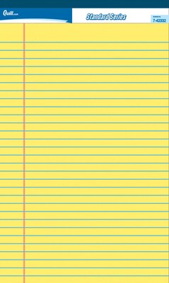 Quill Brand® Standard Series Legal Pad, 5 x 8, Wide Ruled, Canary Yellow, 50 Sheets/Pad, 12 Pads/P