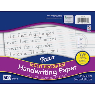 Pacon DNealian/Zaner-Bloser Multi-Program Handwriting Papers with Skip Space 10-1/2 x 8, 5/8Ruli