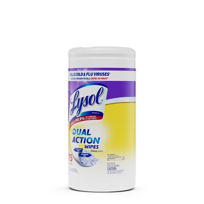 Lysol Dual Action Disinfecting Wipes, Citrus Scent, 75 Wipes/Canister, 6 Canisters/Carton (1920081700CT)