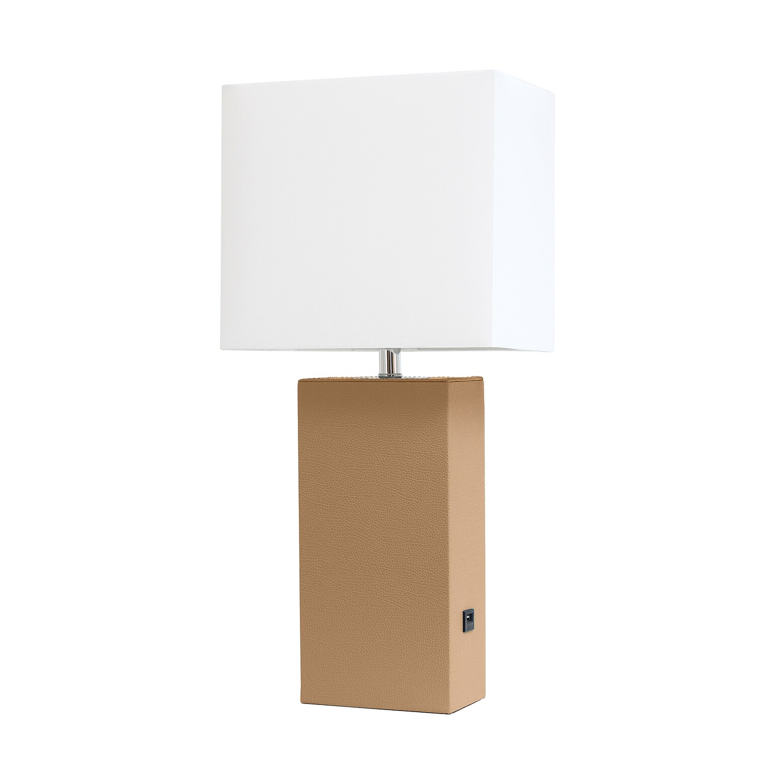 Lalia Home Lexington 21 Leather Base Modern Home Décor Bedside Table Lamp, White Rectangular Fabric Shade, Beige (LHT-3012-BG)