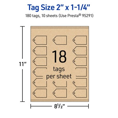 Avery 2" x 1-1/4"  Blank Price & Merchandise Tags, Kraft Brown, 180/Carton (95291-KMT10)