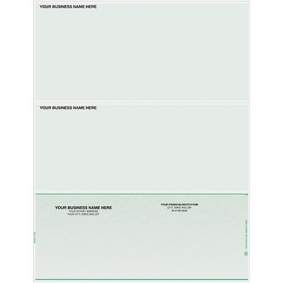 Pre-Printed Blank Laser Bottom Checks; Green