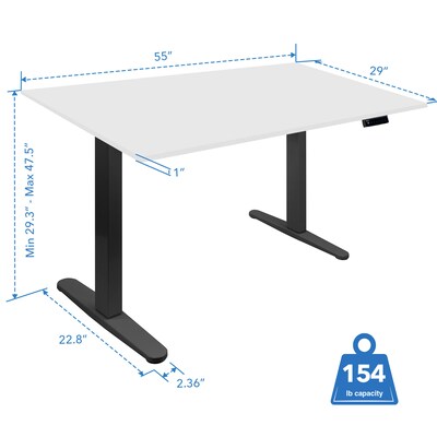 Mount-It! 55"W Electric Rectangular Adjustable Standing Desk, White/Black (MI-18064)