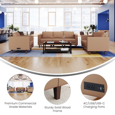 Flash Furniture Hercules Artemis LeatherSoft Reception Set, Cognac, 3-Pieces (ZB8921SETCOGNAC)