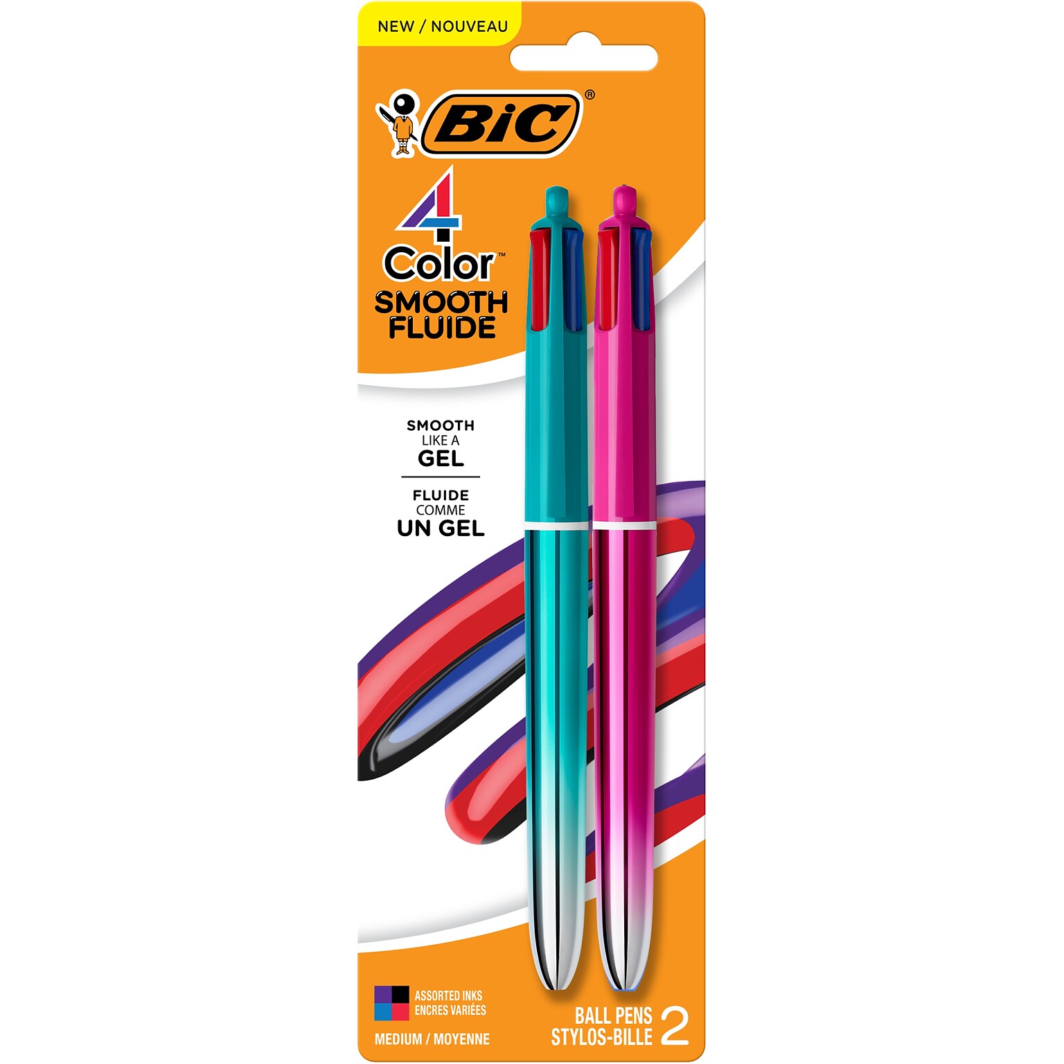 BIC 4-Color Smooth Retractable Ballpoint Pen, Assorted Ink, 2/Pack (MMSGP2-AST)