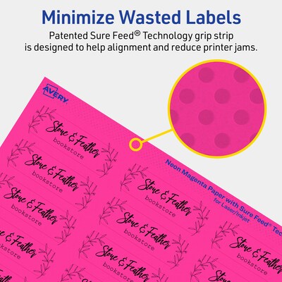 Avery Laser/Inkjet Rectangle Multipurpose Labels, 0.75" x 2.25", Neon Magenta, 300/Pack (94216)