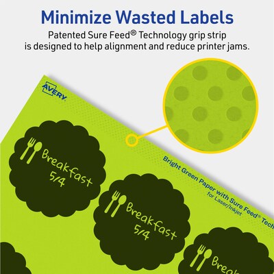 Avery Laser/Inkjet Multipurpose Decorative Edge Labels, 2.5" Dia., Bright Green, 180/Pack (94516)