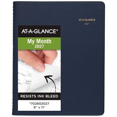 2027 AT-A-GLANCE 9 x 11 Monthly Planner, Faux Leather Cover, Navy (70-260-20-27)