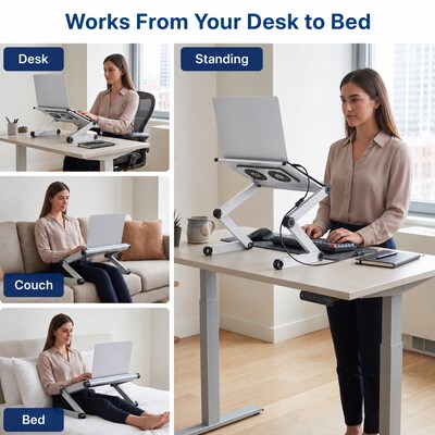 Uncaged Ergonomics WorkEZ Executive 18" Laptop Cooling Stand with 2 Fans, 3 USB Ports, Silver (WEEFHs)