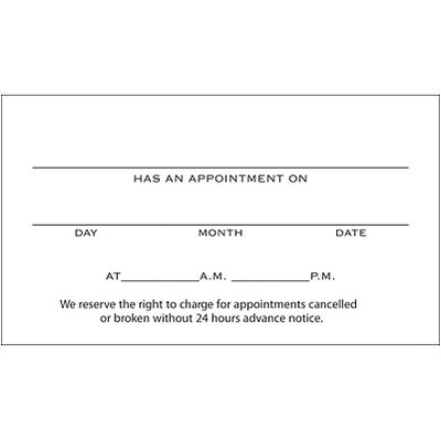 2-Sided Appointment Card; Single Time, White Vellum, 1-Color Printing
