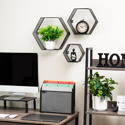 Mind Reader 3-Shelf Metal Honeycomb Hexagon Floating Shelves, Black, 3/Set (WALL3PC-BLK)