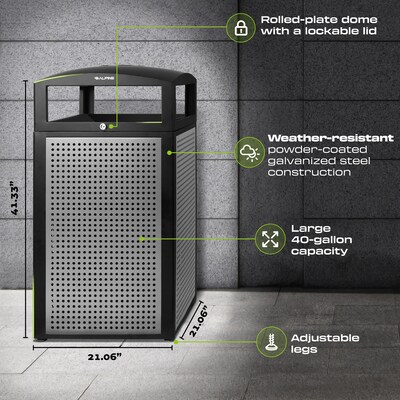 Alpine Industries GS Series Steel Trash Can & Recycling Bin Combo, 80 Gallon, Green (ALP471-40-SILGC-MK)