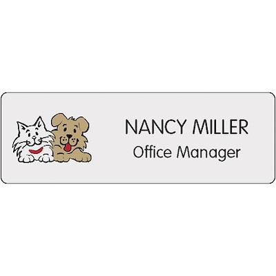 Medical Arts Press® Designer Name Badges; Standard, White Cat & Brown Dog