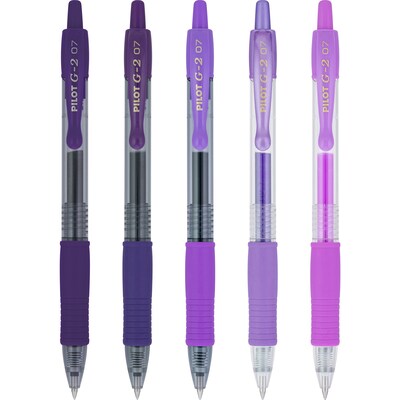 Pilot G2 Purples Retractable Gel Pen, Fine Point, 0.7mm, Assorted Ink, 5/Pack (XPO32001)