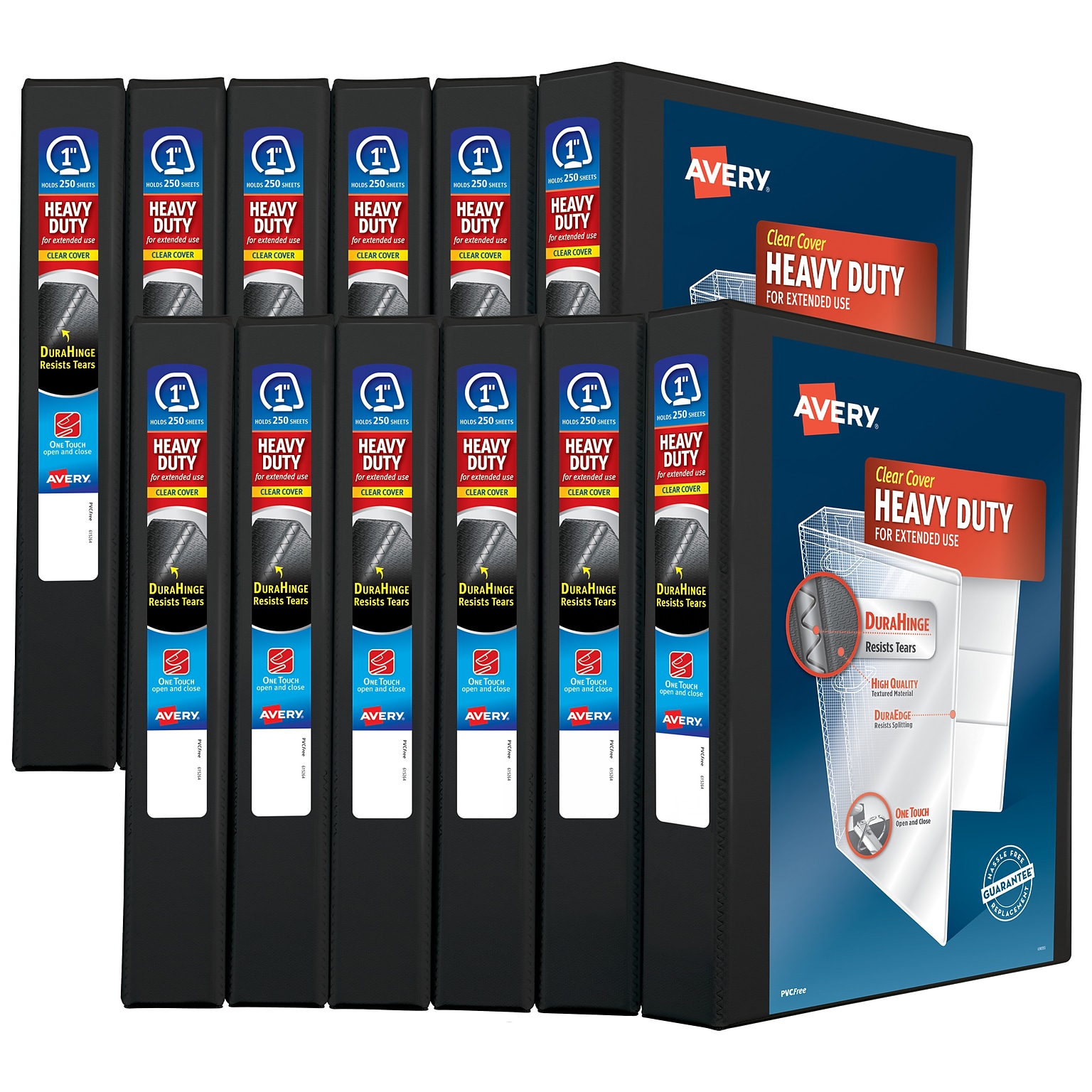 Avery Heavy Duty 1 3-Ring View Binders, One Touch EZD Ring, Black 12/Pack (79699)